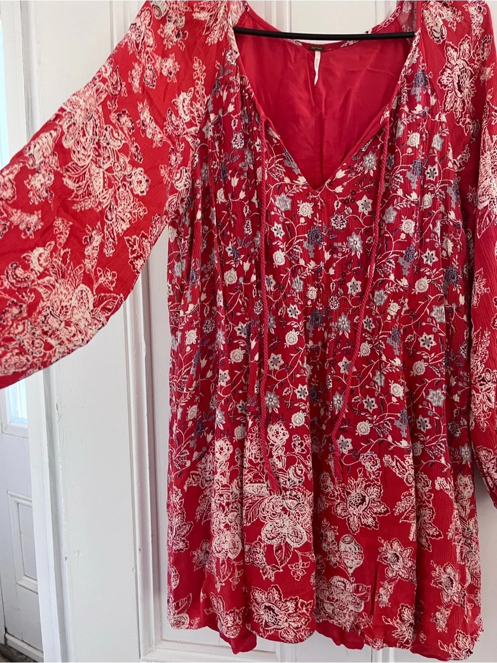 Free People Red Floral Baby Doll Peasant style Dress